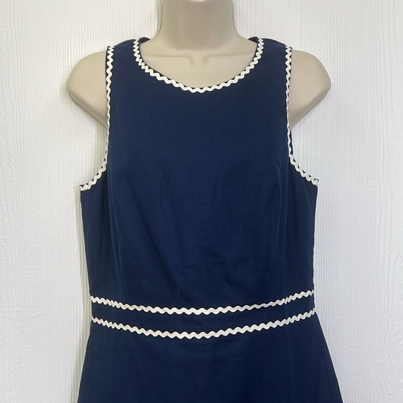 J.Crew - NWT Navy Sleeveless Blue And White Ric Rac Trim Lined Dress Size 6 - Picture 3 of 11